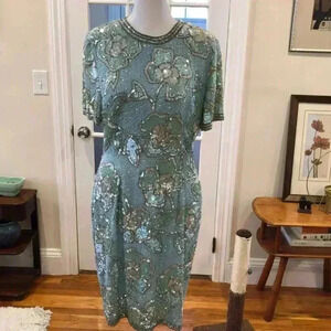 Vintage Joan Leslie sequined shirt sleeve dress with back zipper.  Size 6